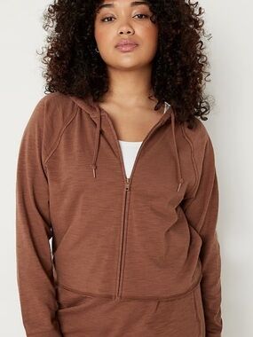 VS PINK Summer Lounge Cotton Zip-Up Hoodie in Brown - XXL